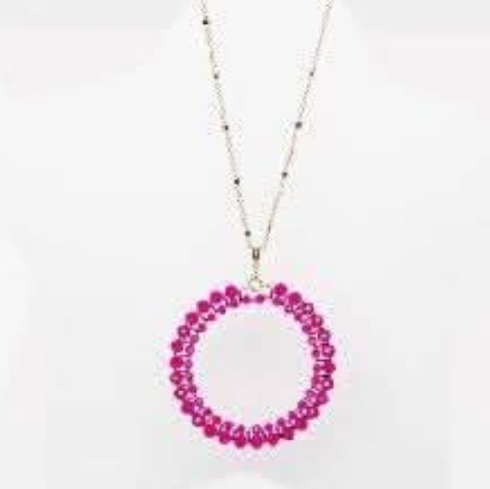 Circles Of Fun Hot Pink Beaded Necklace Pendant BNIB